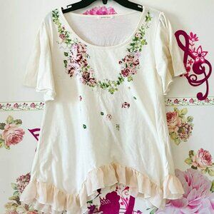 Japan Axes Femme Off White Floral Shirt Top Women size Japanese M